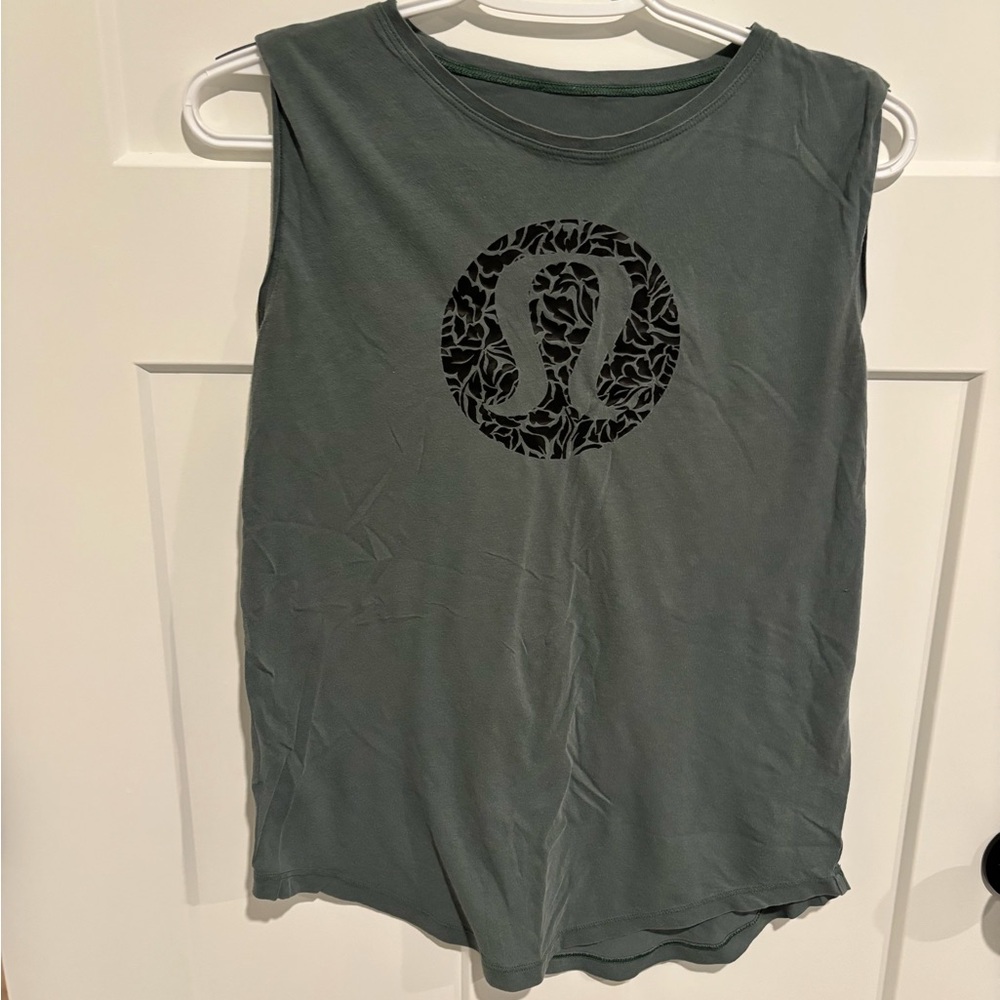 lululemon athletica Women's Muscle Tee in Slate Green with Black Logo